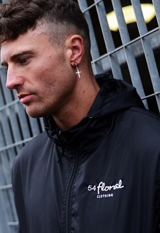 BRANDED SHOWERPROOF WINDBREAKER JACKET COAT - BLACK