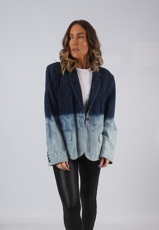 DENIM JACKET BLAZER PAISLEY PRINT FITTED VINTAGE UK 20 (HW3G