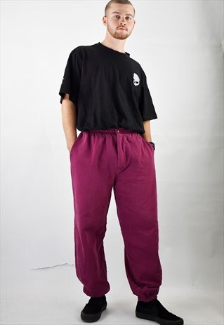 90S CHAPS RALPH LAUREN BURGUNDY TRACK PANTS JOGGER BOTTOMS