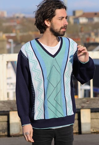 RETRO // 80'S // PATTERNED V-NECK JUMPER