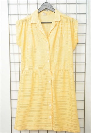 VINTAGE 80'S DRESS YELLOW BUTTON UP MIDI