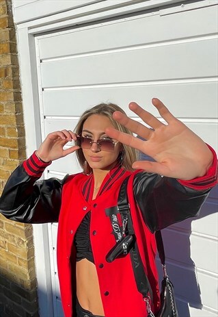 LIMITED EDITION: FIRE RED VARSITY JACKET WITH FAUX LEATHER