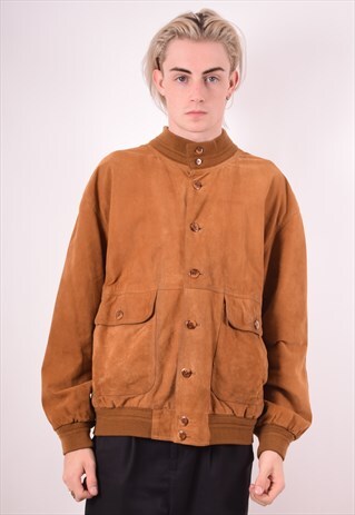 MENS VINTAGE SUEDE BOMBER JACKET MEDIUM BROWN 90S