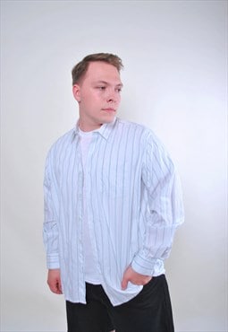 Vintage men white striped minimalist long sleeve shirt 