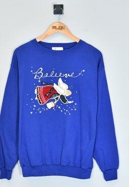 Vintage Christmas Believe Sweatshirt Blue Medium