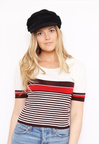 VINTAGE 70S STRIPE STRETCH KNIT T-SHIRT TOP