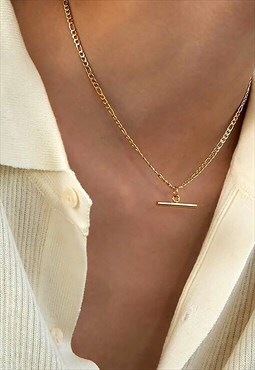 54 Floral 18" T Bar Pendant Figaro Necklace Chain - Gold