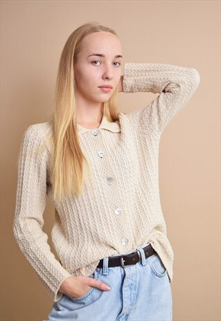90'S RETRO NEUTRAL KNITTED MINIMALIST CARDIGAN TOP