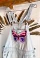 RE-WORKED PAINTED PURPLE BUTTERFLY LIGHT WASH DUNGAREES - XS