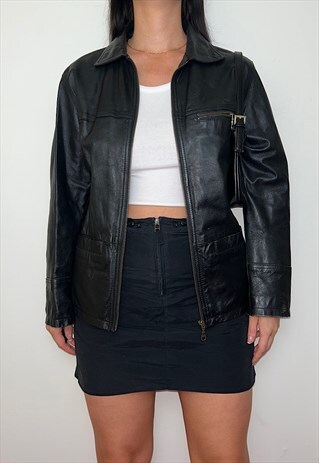 Vintage Black Real Leather Bomber Jacket