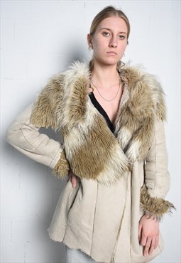 Vintage Y2K 00s ZARA double-breasted faux fur coat jacket 