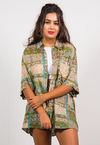 VINTAGE 90'S TRIBAL PATTERN SHORT SLEEVE SHIRT
