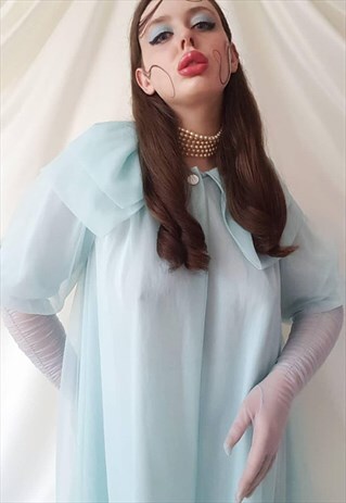 VINTAGE 60S BABY BLUE DOUBLE LAYER PEIGNOIR