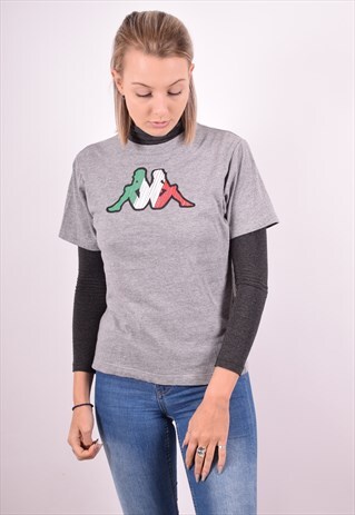 KAPPA WOMENS VINTAGE T-SHIRT TOP SMALL GREY 90S