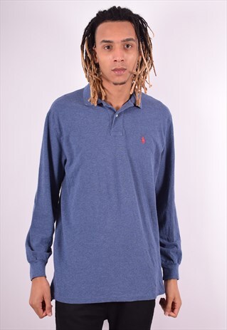 POLO RALPH LAUREN MENS VINTAGE POLO SHIRT LONG SLEEVE LARGE