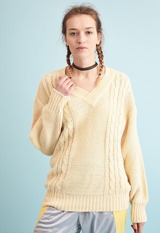70'S RETRO PASTEL ARAN STYLE KNIT JUMPER