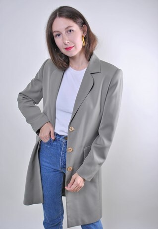 VINTAGE CLASSIC GREY WOMAN FORMAL BUTTONS COAT JACKET