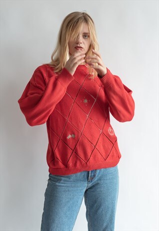 VINTAGE 80S MINIMAL JUMPER IN RED
