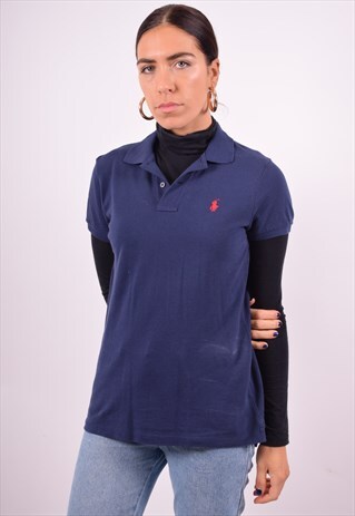 RALPH LAUREN WOMENS VINTAGE POLO SHIRT MEDIUM BLUE 90'S