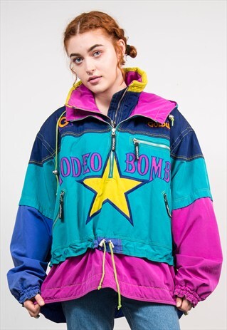 90'S BRIGHT CRAZY COLOUR HOODED SKI COAT
