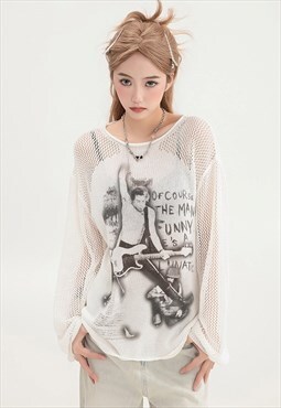 Sid Vicious sweater sheer knitted jumper punk mesh top white