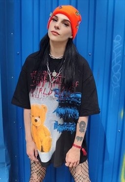 Teddy graffiti tee y2k bear top subculture t-shirt in black 