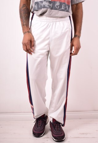 ADIDAS MENS VINTAGE TRACKSUIT TROUSERS SMALL WHITE 90S