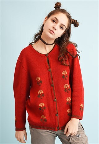 80'S RETRO FOLK PATTERN MOMS WOOL KNIT CARDI