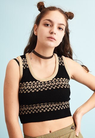 90'S RETRO SHIMMER KNIT PARTY CROP TOP