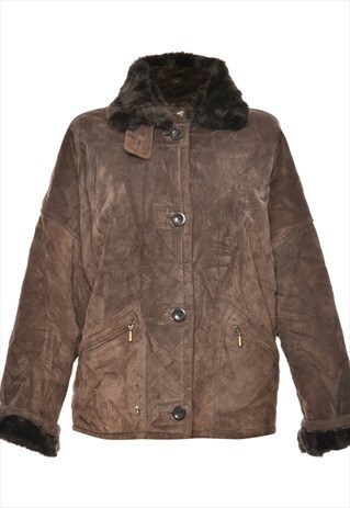 BEYOND RETRO VINTAGE SHEARLING LINED BLACK & DARK BROWN SUED