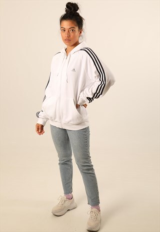 VINTAGE ADIDAS EMBROIDERED LOGO ZIPPED HOODIE