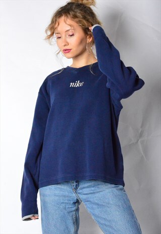VINTAGE 90S NAVY BLUE NIKE V-NECK SWEATSHIRT
