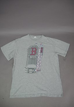 Vintage Majestic Boston Red Sox Graphic T-Shirt in Grey