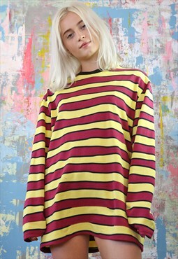 Oversized Jumper in wiggly maroon yellow n black stripes
