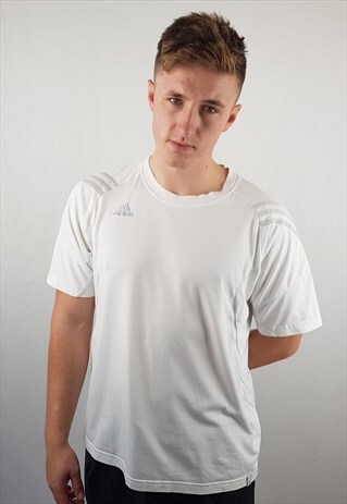 RARE VINTAGE ADIDAS 90S T-SHIRT TOP WHITE GREY