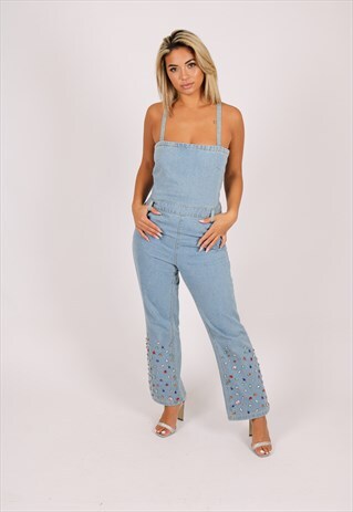 GEMSTONE DENIM JUMPSUIT WITH KICKFLARE AND GEMSTONES