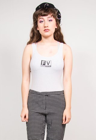 VINTAGE 90'S GREY FV PRINT SLEEVELESS FITTED LEOTARD VEST