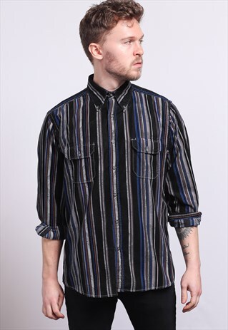 VINTAGE CORDUROY CORD STRIPED SHIRT