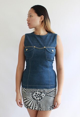 VINTAGE VERUS GIANNI VERSACE DENIM GOLD BODICE TOP
