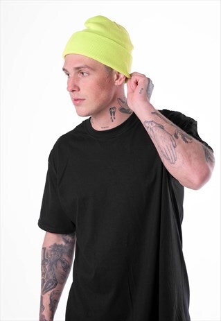 ESSENTIAL PLAIN WINTER BEANIE HAT - NEON YELLOW GREEN