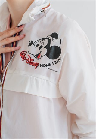VINTAGE MICKEY MOUSE ZIP UP LIGHT RAIN JACKET IN WHITE S