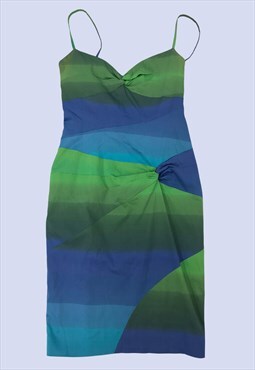 Blue Green Ombre Stripe Soft Touch Strappy Dress