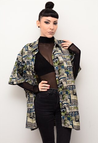 VINTAGE 90'S INDIE ABSTRACT PATTERNED OVERSIZED SHIRT