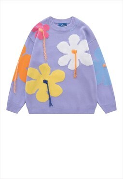 Floral patch sweater flower jumper retro Daisy top in purple