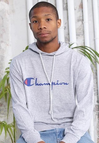 VINTAGE CHAMPION SPELL OUT HOODIE GREY