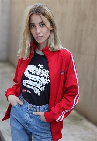 VINTAGE 90'S FRED PERRY TRACKSUIT TOP IN RED