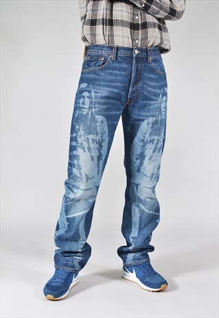 RARE VINTAGE LEVI'S 501 DARK BLUE BOB MARLEY PRINTED JEANS