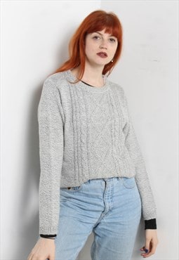 Vintage 90's Cable Knit Cardigan Grey