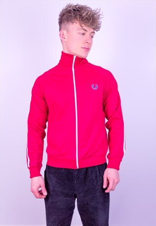 VINTAGE FRED PERRY STRIPED JACKET IN RED SMALL