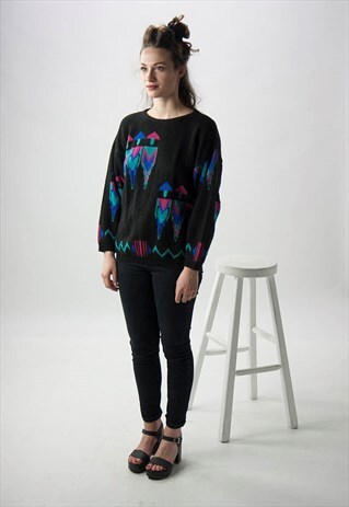 LONG SLEEVE KNITTED SWEATER / GEOMETRIC PATTERN BOLD SWEATER